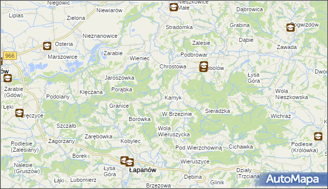 mapa Kamyk gmina Łapanów, Kamyk gmina Łapanów na mapie Targeo