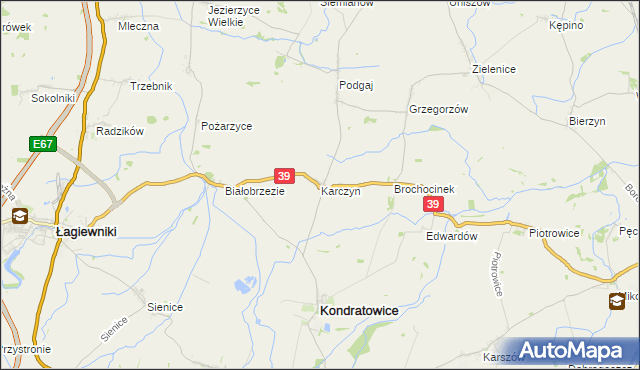 mapa Karczyn gmina Kondratowice, Karczyn gmina Kondratowice na mapie Targeo
