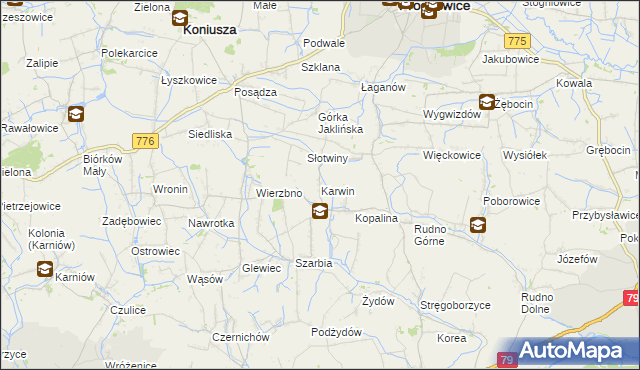 mapa Karwin gmina Koniusza, Karwin gmina Koniusza na mapie Targeo