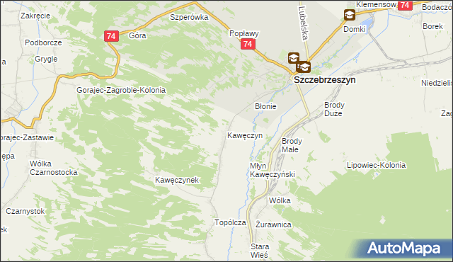 mapa Kawęczyn gmina Szczebrzeszyn, Kawęczyn gmina Szczebrzeszyn na mapie Targeo