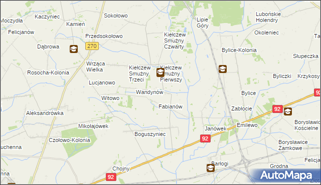 mapa Kiełczew Górny, Kiełczew Górny na mapie Targeo