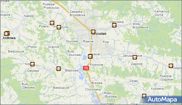 mapa Klecie gmina Brzostek, Klecie gmina Brzostek na mapie Targeo