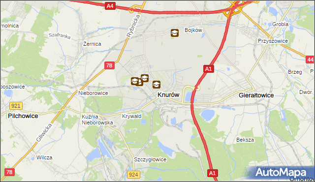 mapa Knurów powiat gliwicki, Knurów powiat gliwicki na mapie Targeo