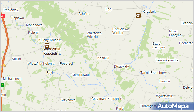 mapa Kobiałki gmina Wieczfnia Kościelna, Kobiałki gmina Wieczfnia Kościelna na mapie Targeo