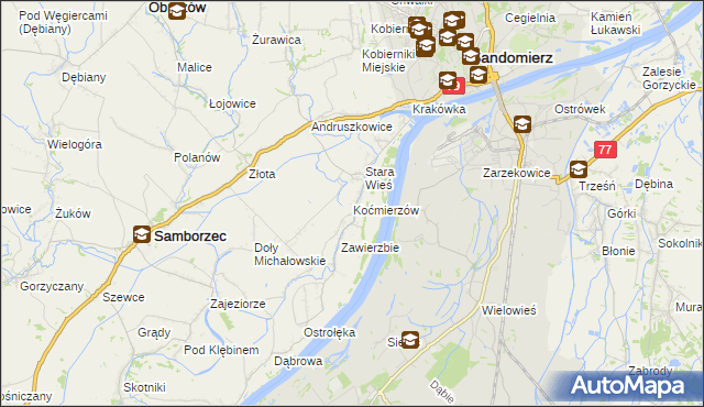 mapa Koćmierzów, Koćmierzów na mapie Targeo