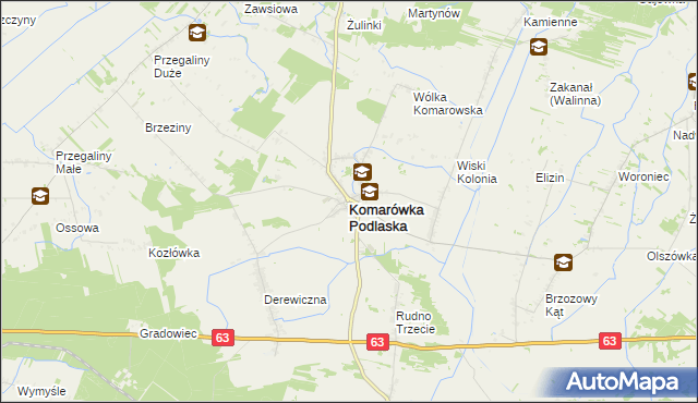 mapa Komarówka Podlaska, Komarówka Podlaska na mapie Targeo