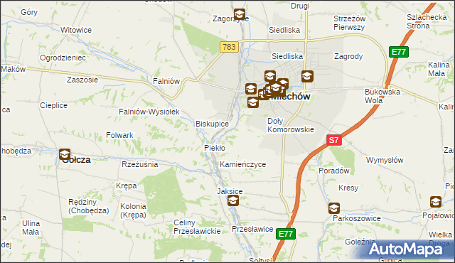 mapa Komorów gmina Miechów, Komorów gmina Miechów na mapie Targeo