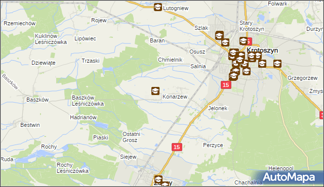 mapa Konarzew gmina Zduny, Konarzew gmina Zduny na mapie Targeo