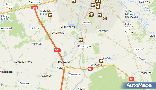 mapa Konarzyce gmina Łomża, Konarzyce gmina Łomża na mapie Targeo