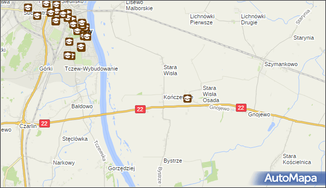 mapa Kończewice gmina Miłoradz, Kończewice gmina Miłoradz na mapie Targeo