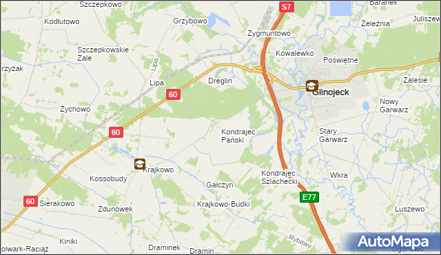 mapa Kondrajec Pański, Kondrajec Pański na mapie Targeo