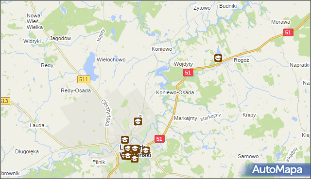 mapa Koniewo-Osada, Koniewo-Osada na mapie Targeo