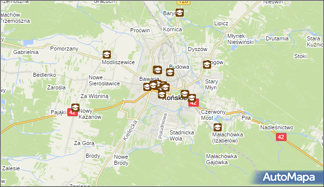 mapa Końskie, Końskie na mapie Targeo