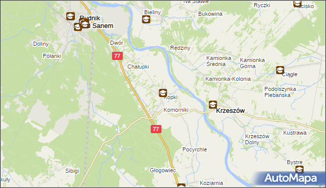 mapa Kopki gmina Rudnik nad Sanem, Kopki gmina Rudnik nad Sanem na mapie Targeo