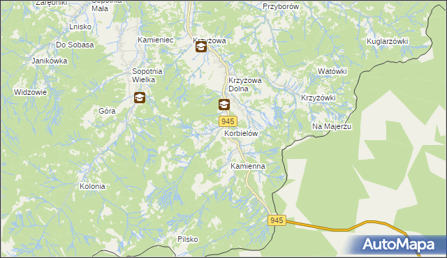 mapa Korbielów, Korbielów na mapie Targeo