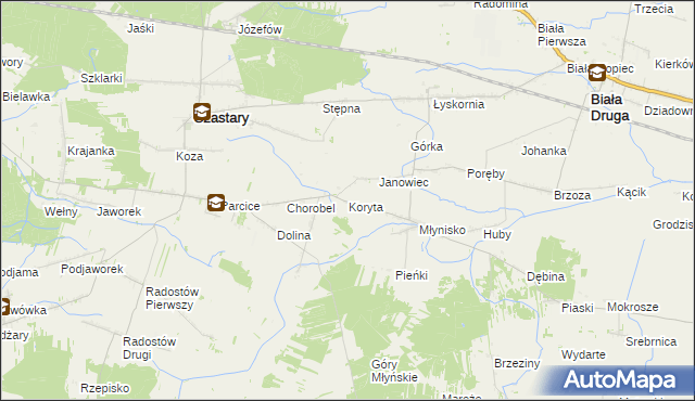 mapa Koryta gmina Biała, Koryta gmina Biała na mapie Targeo