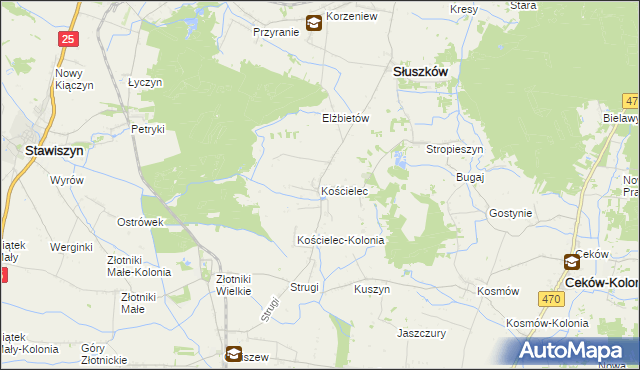 mapa Kościelec gmina Mycielin, Kościelec gmina Mycielin na mapie Targeo
