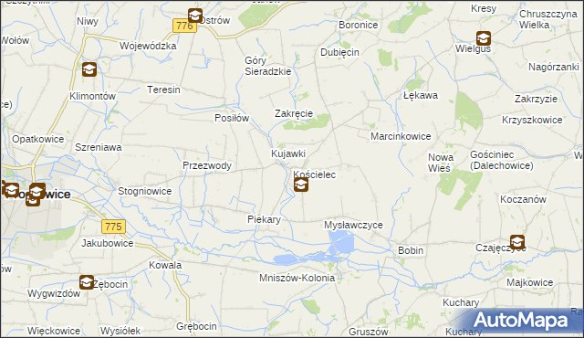 mapa Kościelec gmina Proszowice, Kościelec gmina Proszowice na mapie Targeo