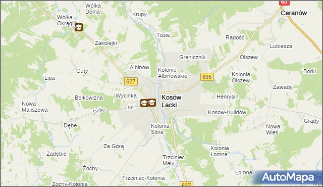 mapa Kosów Lacki, Kosów Lacki na mapie Targeo