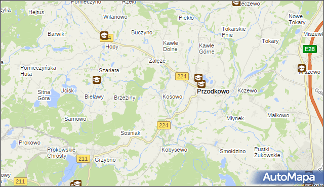 mapa Kosowo gmina Przodkowo, Kosowo gmina Przodkowo na mapie Targeo