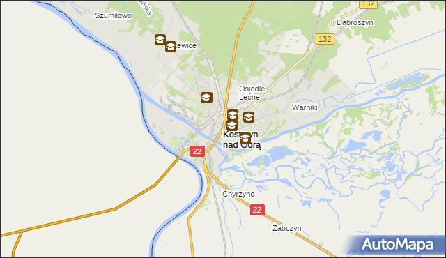mapa Kostrzyn nad Odrą, Kostrzyn nad Odrą na mapie Targeo