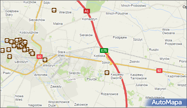 mapa Kotliska gmina Kutno, Kotliska gmina Kutno na mapie Targeo