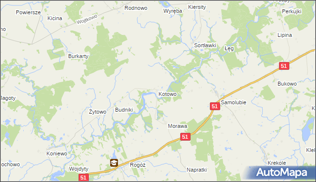 mapa Kotowo gmina Lidzbark Warmiński, Kotowo gmina Lidzbark Warmiński na mapie Targeo