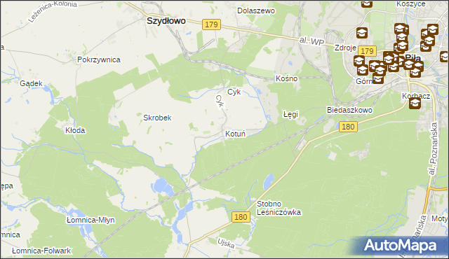 mapa Kotuń gmina Szydłowo, Kotuń gmina Szydłowo na mapie Targeo