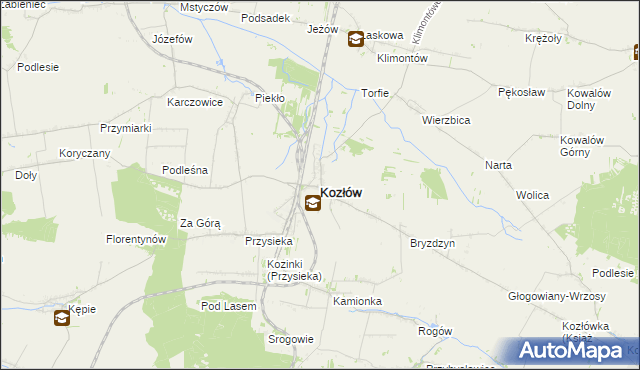 mapa Kozłów powiat miechowski, Kozłów powiat miechowski na mapie Targeo