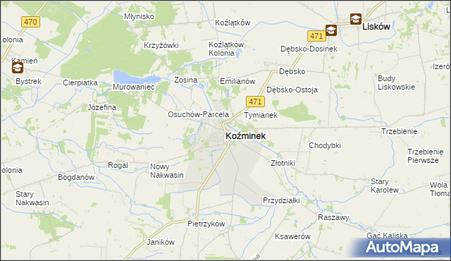 mapa Koźminek powiat kaliski, Koźminek powiat kaliski na mapie Targeo