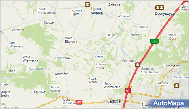 mapa Krępa gmina Lgota Wielka, Krępa gmina Lgota Wielka na mapie Targeo