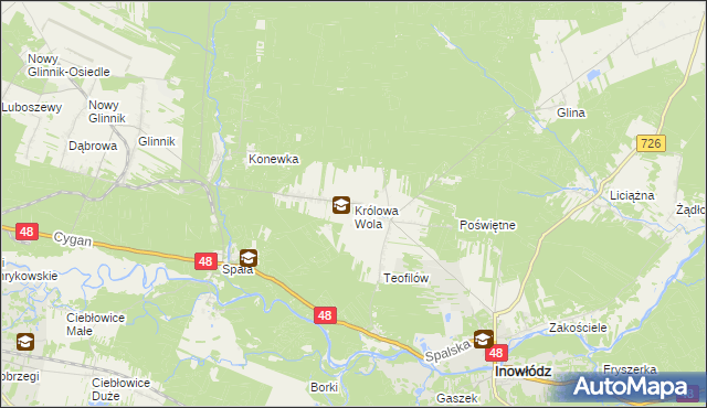 mapa Królowa Wola gmina Inowłódz, Królowa Wola gmina Inowłódz na mapie Targeo