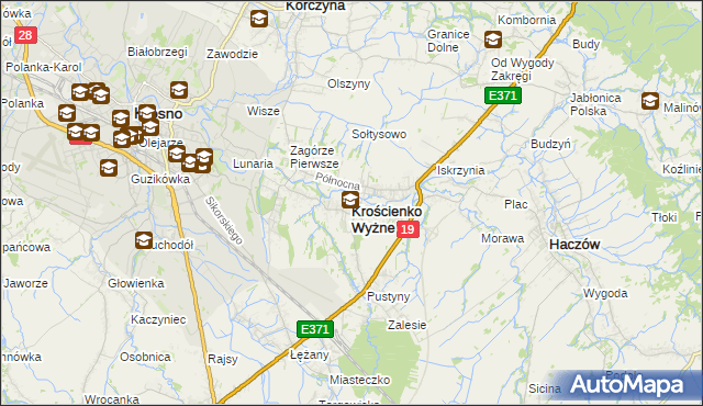 mapa Krościenko Wyżne, Krościenko Wyżne na mapie Targeo