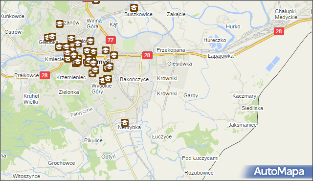 mapa Krówniki gmina Przemyśl, Krówniki gmina Przemyśl na mapie Targeo