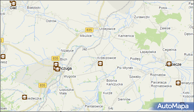 mapa Krzeczowice, Krzeczowice na mapie Targeo