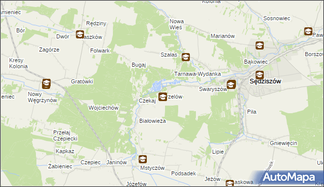 mapa Krzelów gmina Sędziszów, Krzelów gmina Sędziszów na mapie Targeo