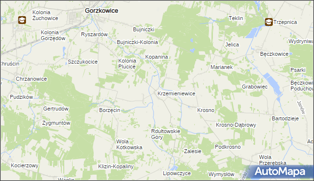 mapa Krzemieniewice, Krzemieniewice na mapie Targeo