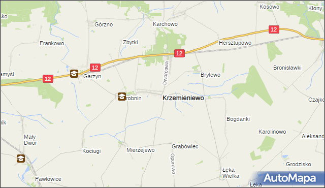 mapa Krzemieniewo powiat leszczyński, Krzemieniewo powiat leszczyński na mapie Targeo