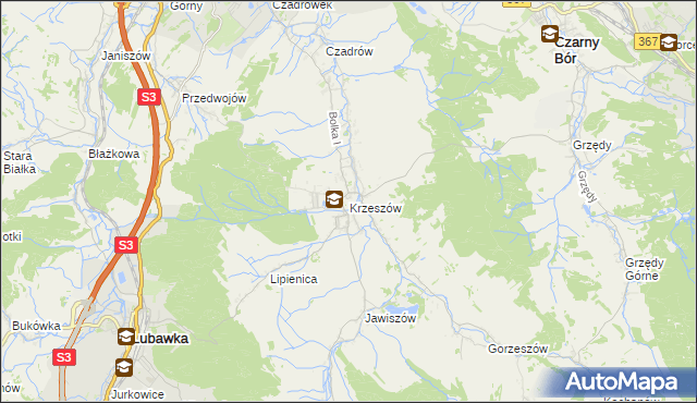 mapa Krzeszów gmina Kamienna Góra, Krzeszów gmina Kamienna Góra na mapie Targeo