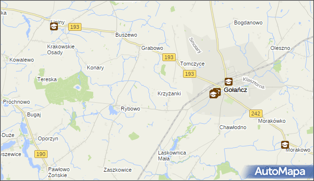 mapa Krzyżanki gmina Gołańcz, Krzyżanki gmina Gołańcz na mapie Targeo
