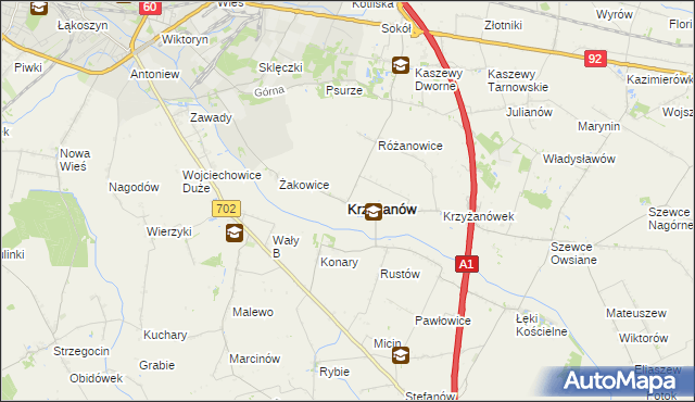 mapa Krzyżanów powiat kutnowski, Krzyżanów powiat kutnowski na mapie Targeo