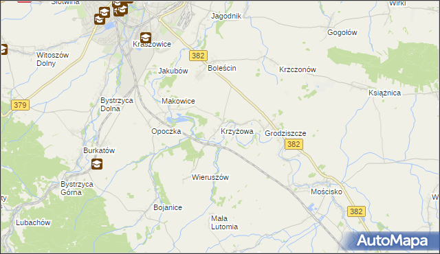 mapa Krzyżowa gmina Świdnica, Krzyżowa gmina Świdnica na mapie Targeo