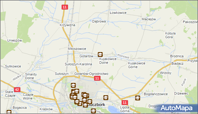 mapa Kujakowice Dolne, Kujakowice Dolne na mapie Targeo