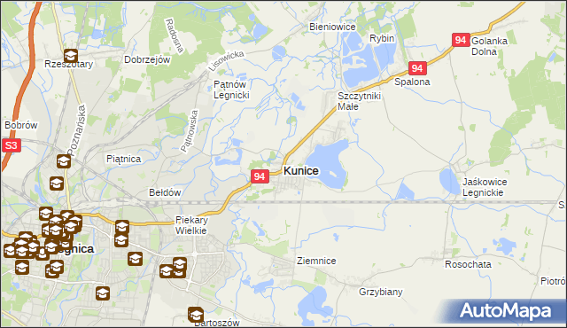 mapa Kunice powiat legnicki, Kunice powiat legnicki na mapie Targeo