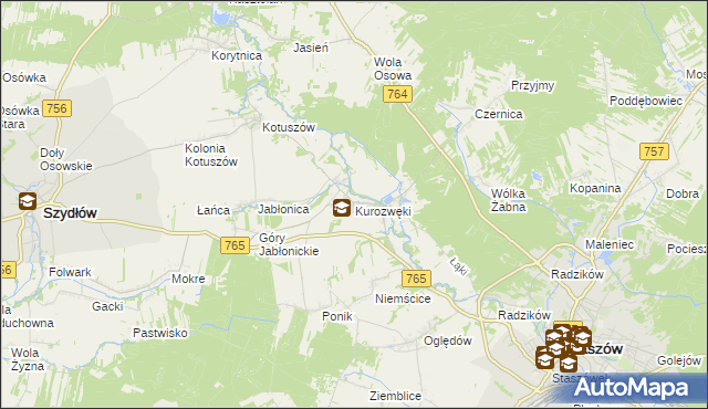 mapa Kurozwęki, Kurozwęki na mapie Targeo