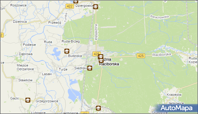 mapa Kuźnia Raciborska, Kuźnia Raciborska na mapie Targeo