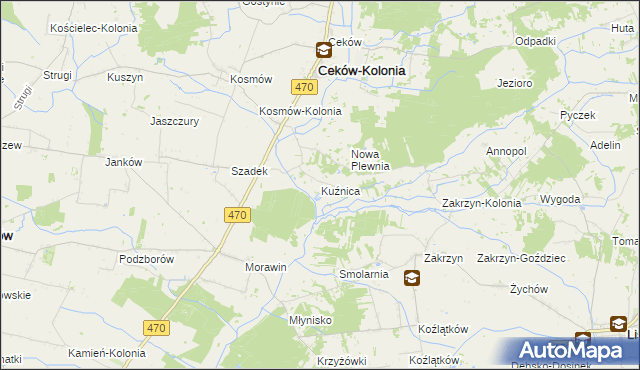 mapa Kuźnica gmina Ceków-Kolonia, Kuźnica gmina Ceków-Kolonia na mapie Targeo