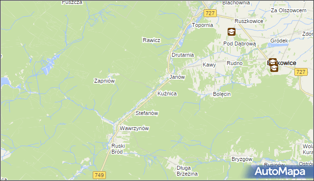 mapa Kuźnica gmina Przysucha, Kuźnica gmina Przysucha na mapie Targeo