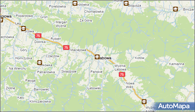 mapa Łabowa, Łabowa na mapie Targeo