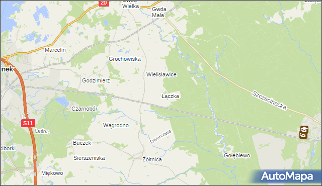 mapa Łączka gmina Szczecinek, Łączka gmina Szczecinek na mapie Targeo